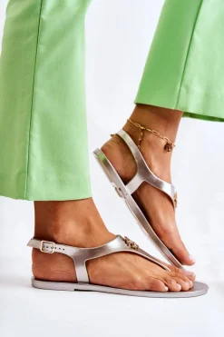 Hot Damskie Sandałki Złote Sonner Damskie Sandały Gumowe