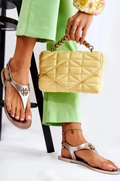 Hot Damskie Sandałki Złote Sonner Damskie Sandały Gumowe