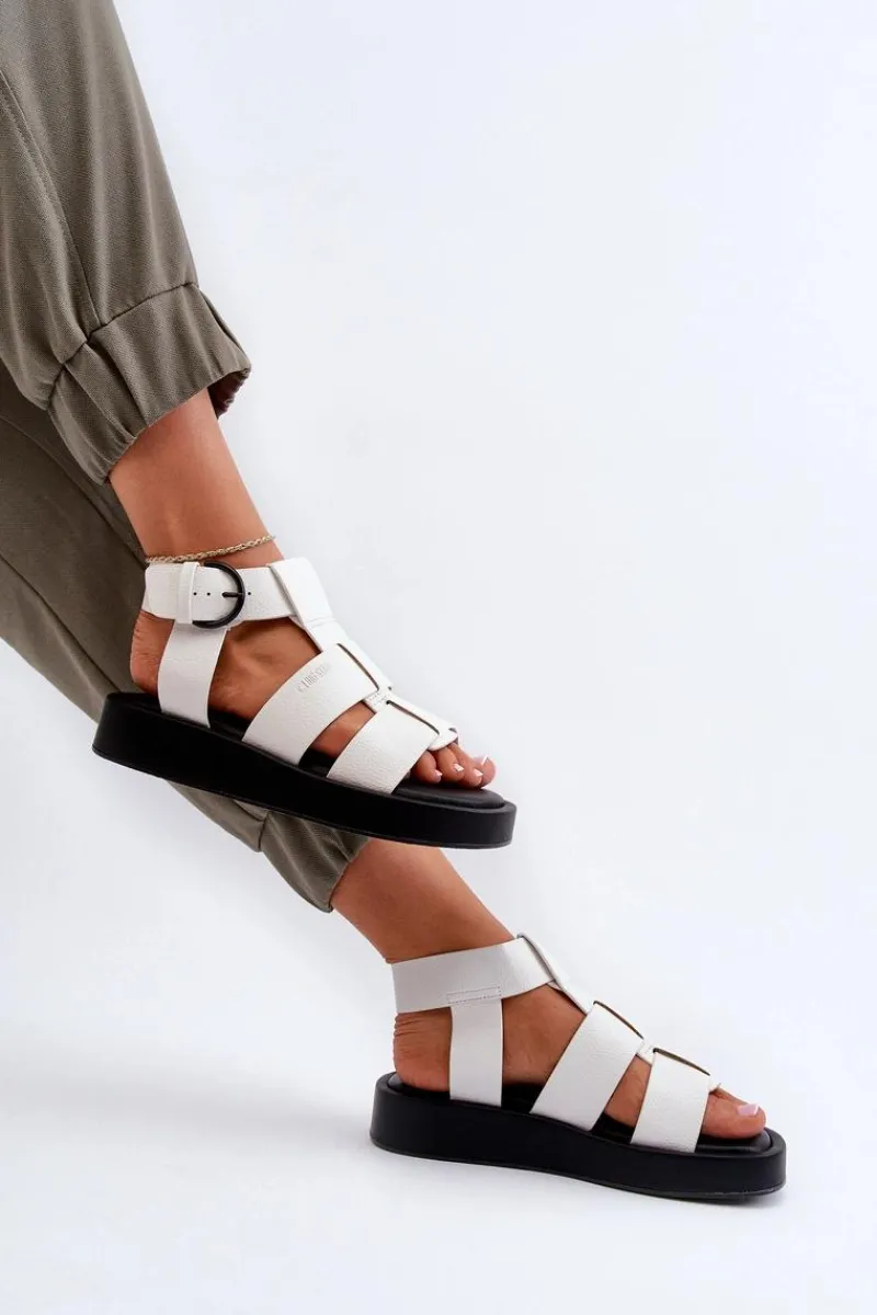 New Damskie Sandały Big Star NN274072 Białe Damskie Sandały Big Star|Sandały Płaskie