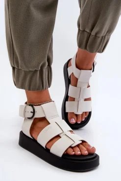 New Damskie Sandały Big Star NN274072 Białe Damskie Sandały Big Star|Sandały Płaskie