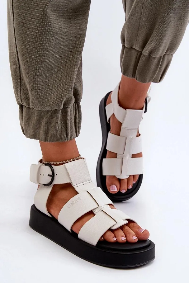 New Damskie Sandały Big Star NN274072 Białe Damskie Sandały Big Star|Sandały Płaskie