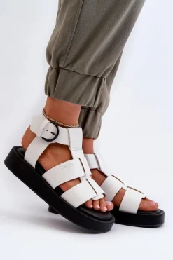 New Damskie Sandały Big Star NN274072 Białe Damskie Sandały Big Star|Sandały Płaskie