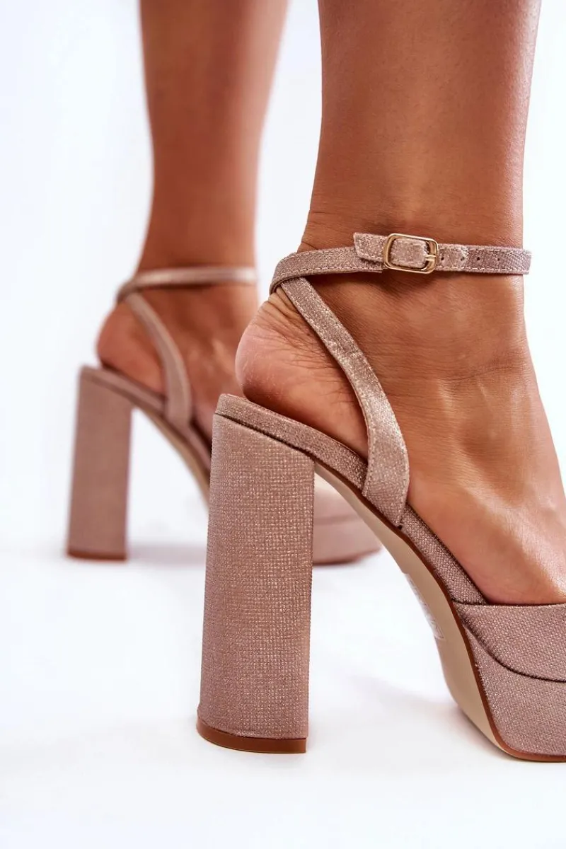 Hot Damskie Sandały Brokatowe Na Słupku Złote Rosel Damskie Sandały Na Słupku|Sandały Na Obcasie