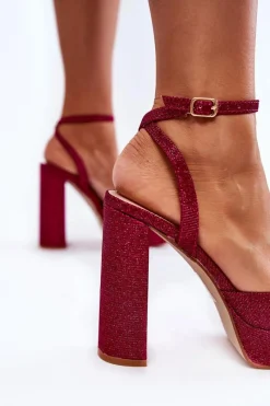 Discount Damskie Sandały Brokatowe Na Słupku Ciemnoróżowe Rosel Damskie Sandały Na Słupku|Sandały Na Obcasie