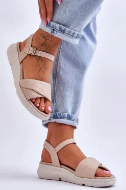 Sandały Na Obcasie|Sandały Na Koturnie>Evento Damskie Sandały Comfort Shoe Na Koturnie Nude Ingrid