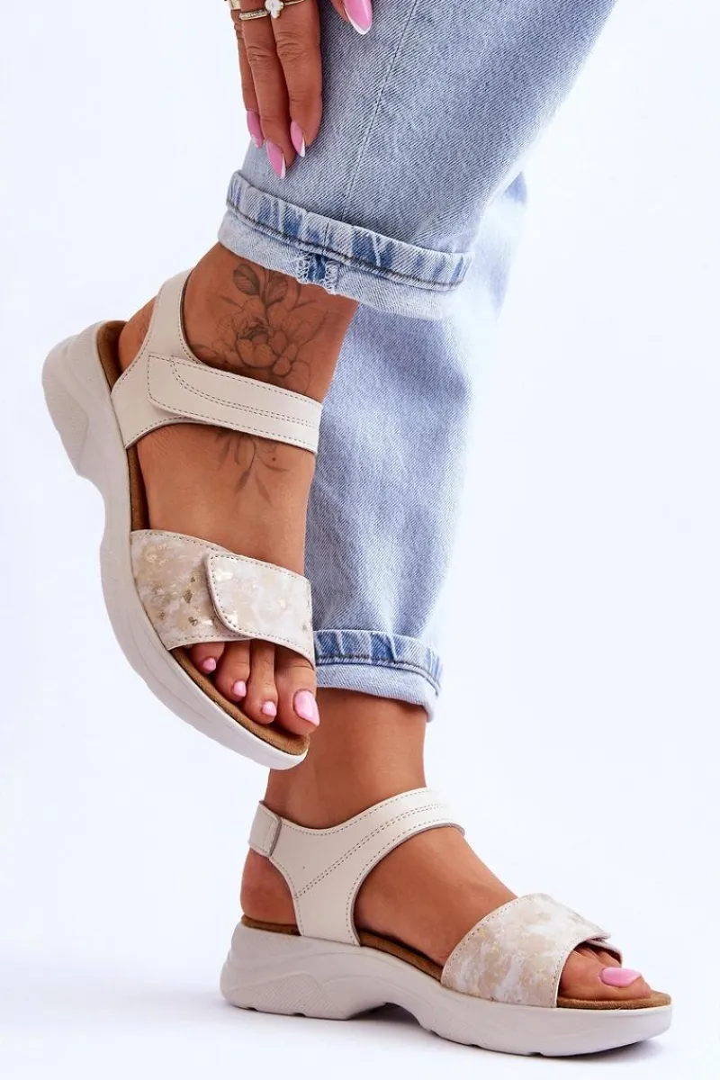 Sandały Na Obcasie|Sandały Na Koturnie>Evento Damskie Sandały Comfort Shoe Na Rzep Beżowo-Złote Grace