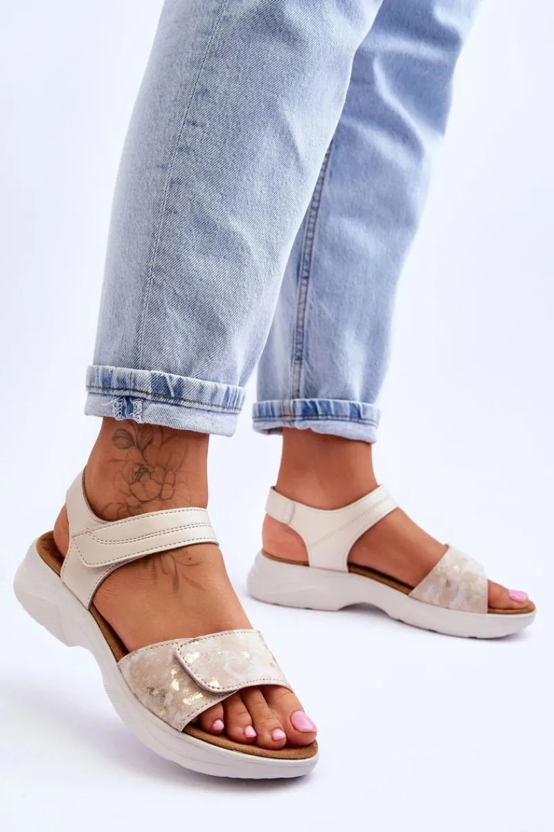 Sandały Na Obcasie|Sandały Na Koturnie>Evento Damskie Sandały Comfort Shoe Na Rzep Beżowo-Złote Grace