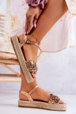 Best Boto Damskie Sandały Espadryle Z Kwiatami Różowe Złoto Marlon