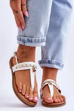 Sandały Płaskie>Boto Damskie Sandały Japonki Z Łańcuszkiem Białe Jessica