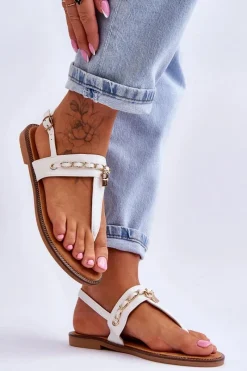 Sandały Płaskie>Boto Damskie Sandały Japonki Z Łańcuszkiem Białe Jessica