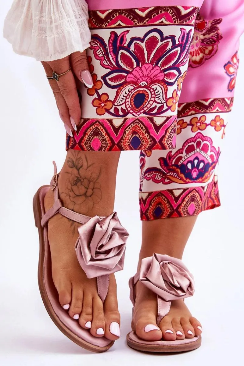 Discount Boto Damskie Sandały Japonki Z Materiałową Różą Nude Carisma Różowy