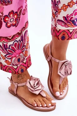 Discount Boto Damskie Sandały Japonki Z Materiałową Różą Nude Carisma Różowy