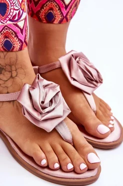 Discount Boto Damskie Sandały Japonki Z Materiałową Różą Nude Carisma Różowy