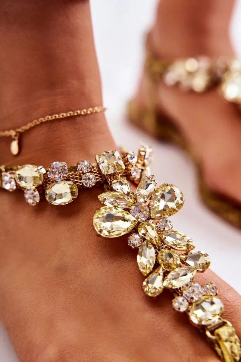 Clearance Damskie Sandały Japonki Z Cyrkoniami Żółte Ivanne Damskie Sandały Płaskie