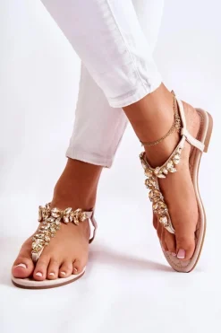 New Boto Damskie Sandały Japonki Z Ozdobnym Paskiem Beżowe Daylight