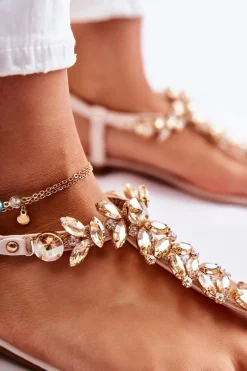 New Boto Damskie Sandały Japonki Z Ozdobnym Paskiem Beżowe Daylight