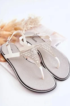 New Boto Damskie Sandały Japonki Z Ozdobami Białe Atlanta