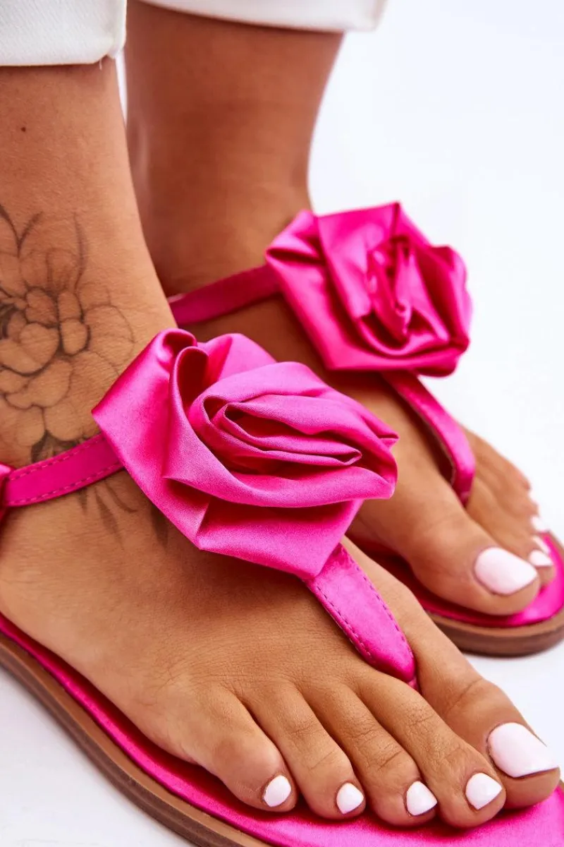 Sandały Płaskie>Boto Damskie Sandały Japonki Z Materiałową Różą Fuksja Carisma Różowy