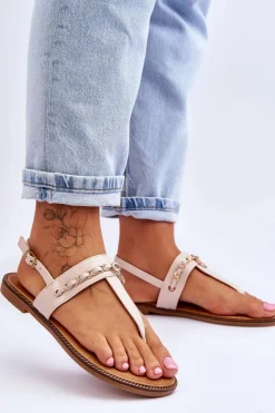 Clearance Boto Damskie Sandały Japonki Z Łańcuszkiem Beżowe Jessica