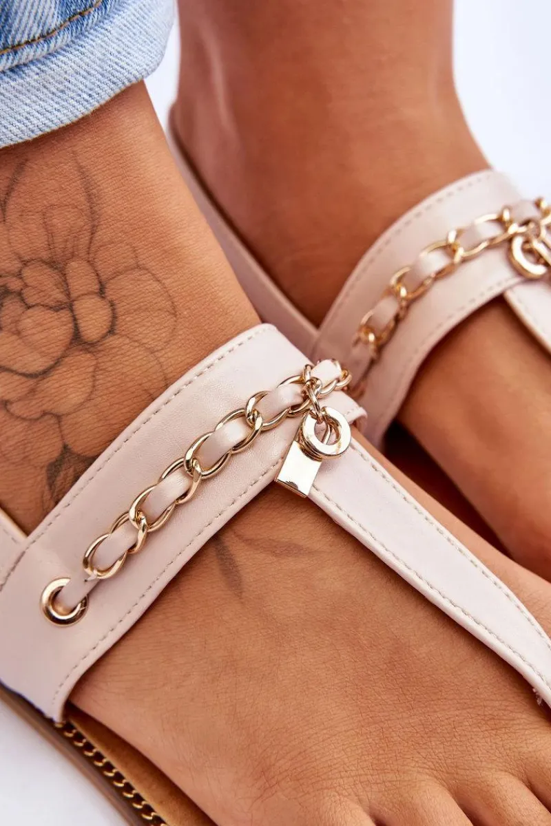 Clearance Boto Damskie Sandały Japonki Z Łańcuszkiem Beżowe Jessica