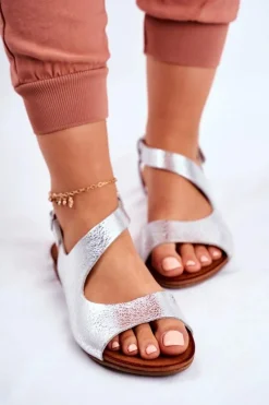 Laura Messi Damskie Sandały Skórzane 1116 Snake Srebrne Vollare