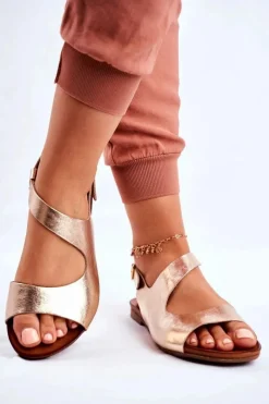 Discount Laura Messi Damskie Sandały 1116 Skórzane Złote Vollare