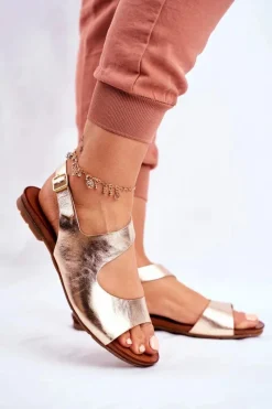 Discount Laura Messi Damskie Sandały 1116 Skórzane Złote Vollare