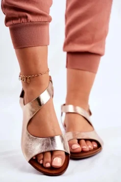 Discount Laura Messi Damskie Sandały 1116 Skórzane Złote Vollare