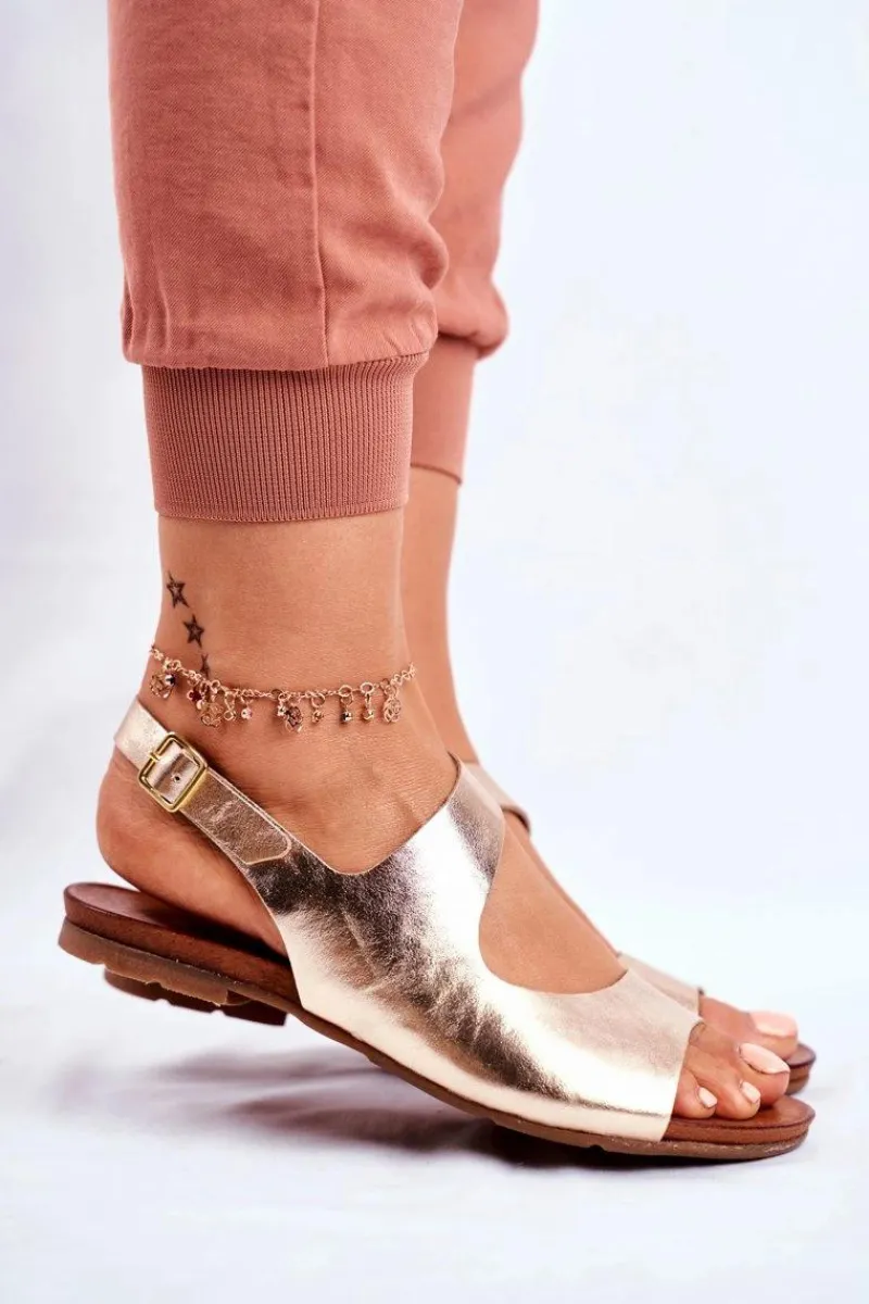 Discount Laura Messi Damskie Sandały 1116 Skórzane Złote Vollare