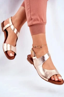 Discount Laura Messi Damskie Sandały 1116 Skórzane Złote Vollare