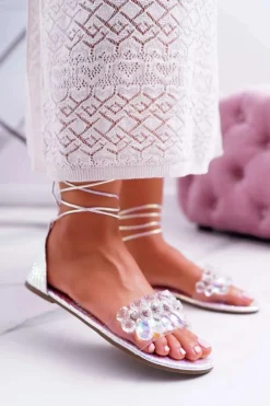 New Boto Damskie Sandały Lu Boo Kryształy Srebrne Madina