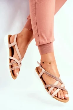 Best Boto Damskie Sandały Lu Boo Z Cyrkoniami 406-6 Różowe Złoto Feen