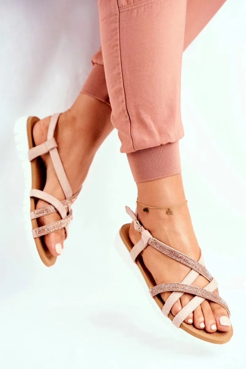 Best Boto Damskie Sandały Lu Boo Z Cyrkoniami 406-6 Różowe Złoto Feen