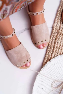 Sandały Płaskie>Boto Damskie Sandały Lu Boo Zamszowe Beżowe Silena