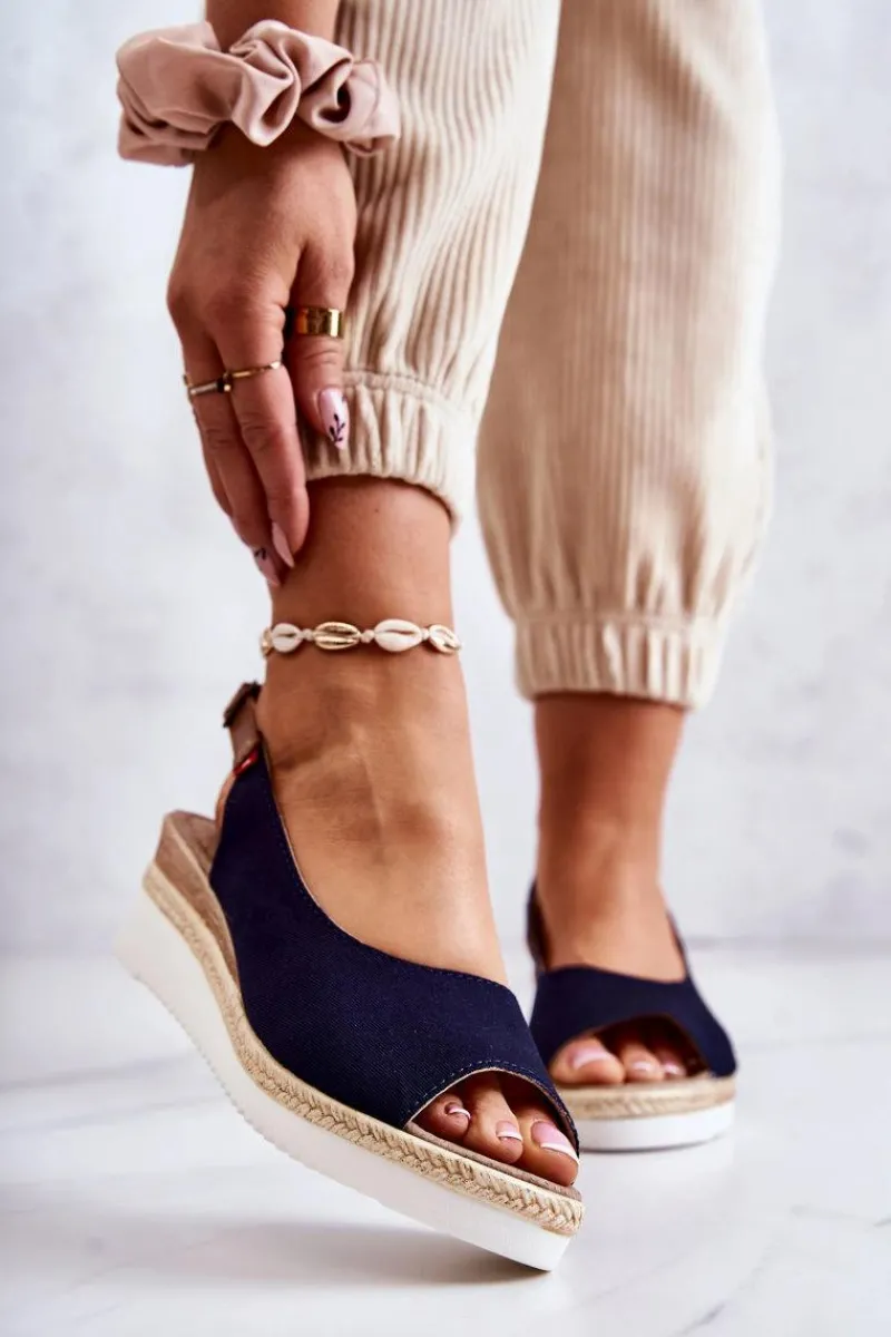 Sandały Big Star|Sandały Na Koturnie>Big Star Shoes Damskie Sandały Na Koturnie Big Star JJ276046 Granatowe