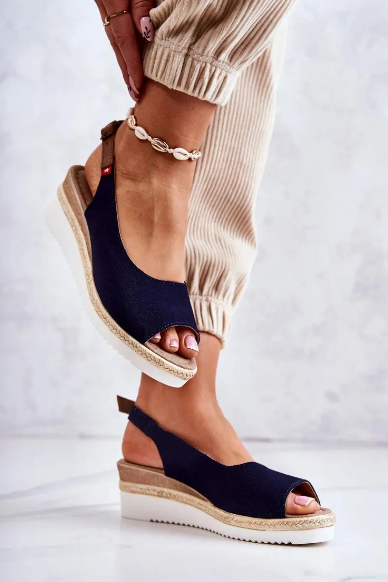 Sandały Big Star|Sandały Na Koturnie>Big Star Shoes Damskie Sandały Na Koturnie Big Star JJ276046 Granatowe