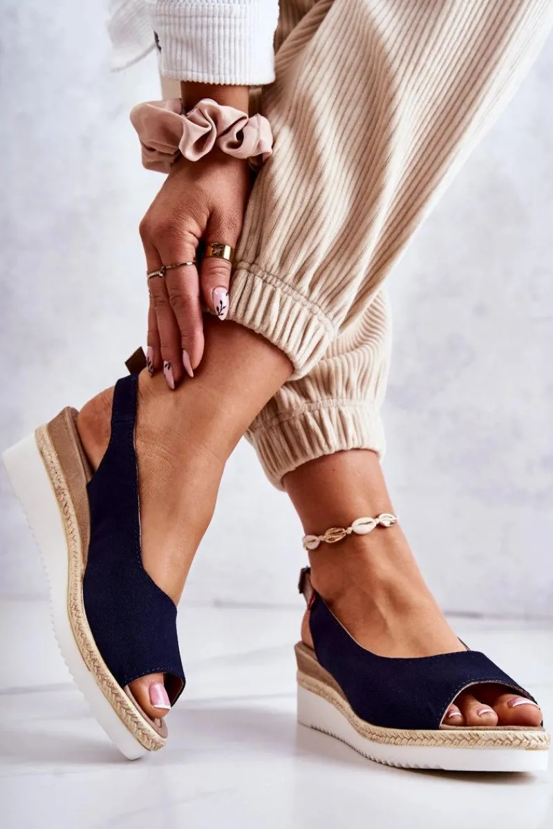 Sandały Big Star|Sandały Na Koturnie>Big Star Shoes Damskie Sandały Na Koturnie Big Star JJ276046 Granatowe