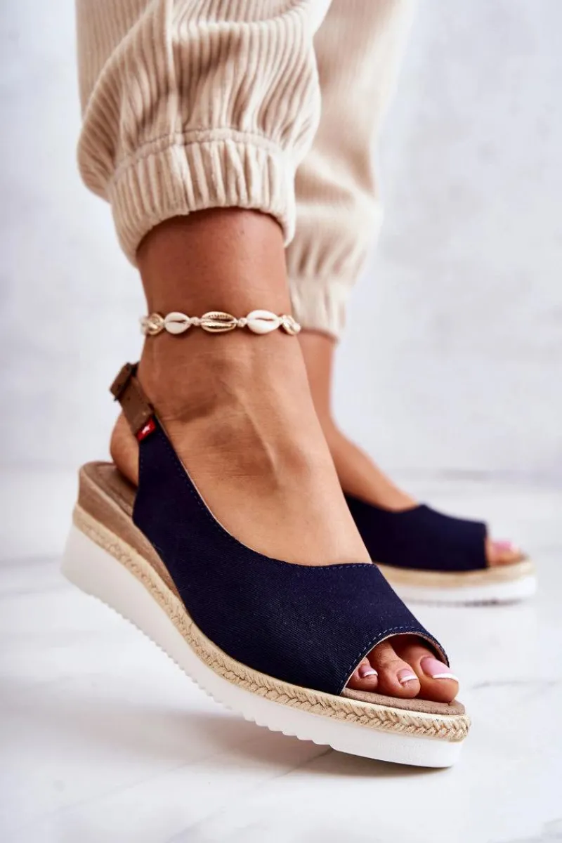 Sandały Big Star|Sandały Na Koturnie>Big Star Shoes Damskie Sandały Na Koturnie Big Star JJ276046 Granatowe