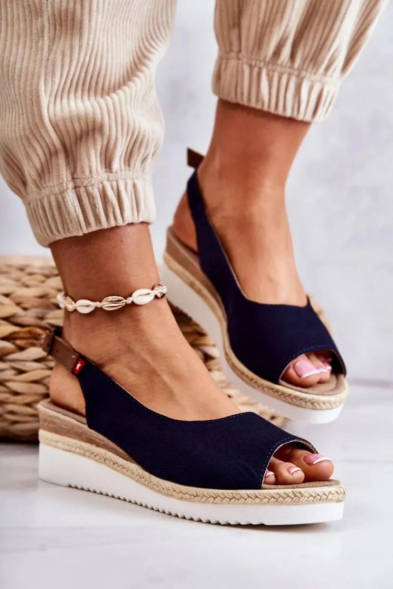 Sandały Big Star|Sandały Na Koturnie>Big Star Shoes Damskie Sandały Na Koturnie Big Star JJ276046 Granatowe