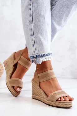 New Damskie Sandały Na Koturnie Big Star JJ274978 Beżowe Damskie Sandały Big Star|Sandały Na Koturnie