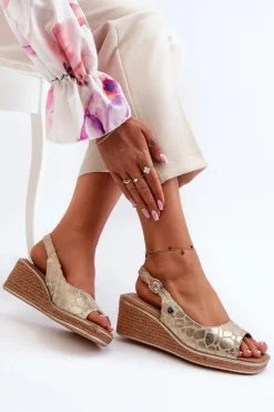 Sandały Na Koturnie>Buty Sergio Leone Damskie Sandały Na Koturnie Sergio Leone SK301 Złote