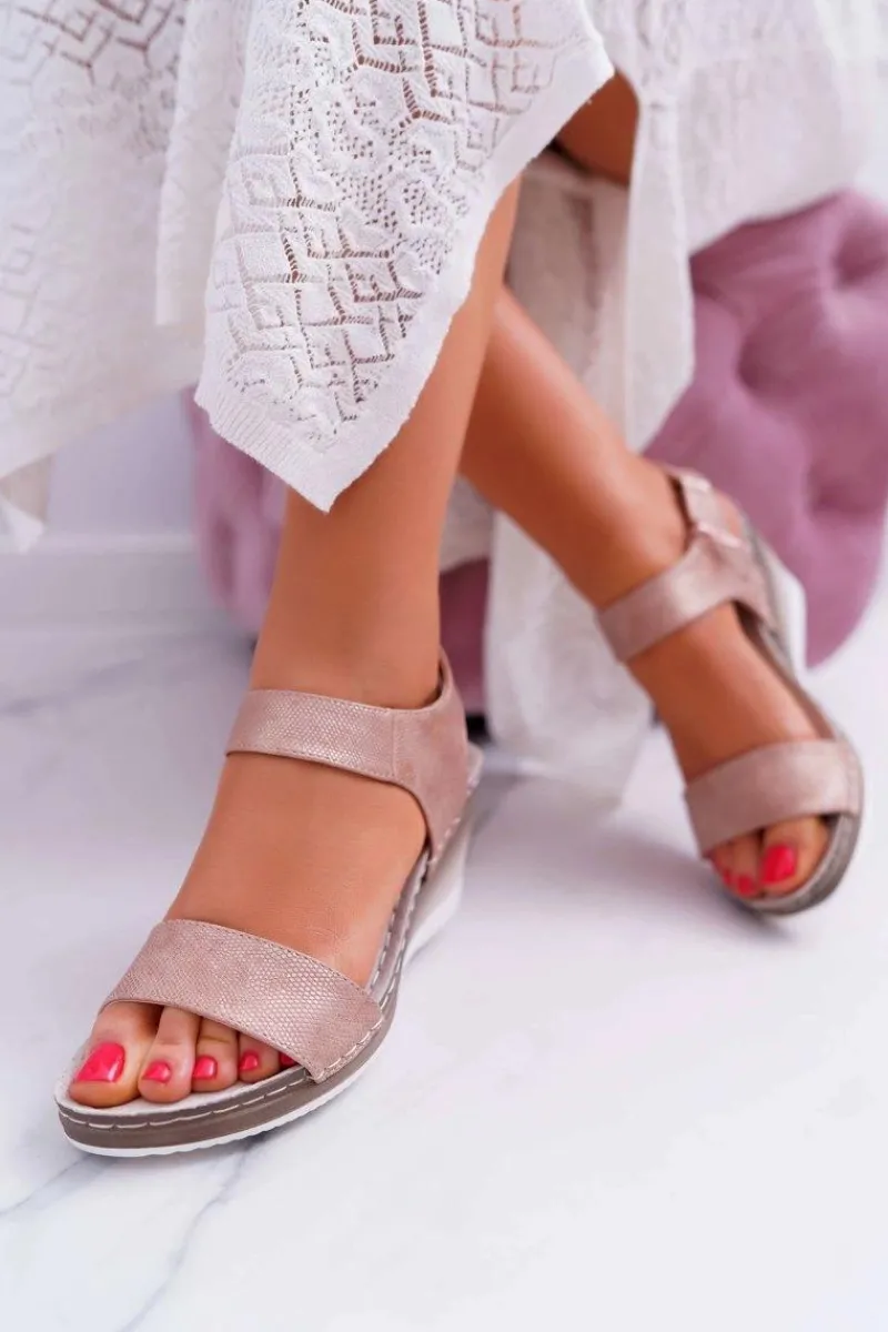 Sale Buty damskie Vinceza Damskie Sandały na Koturnie Różowe Złoto Gerdro