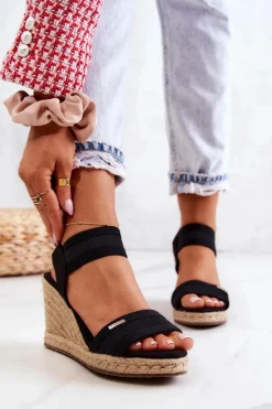 Discount Big Star Shoes Damskie Sandały Na Koturnie Big Star JJ274976 Czarne