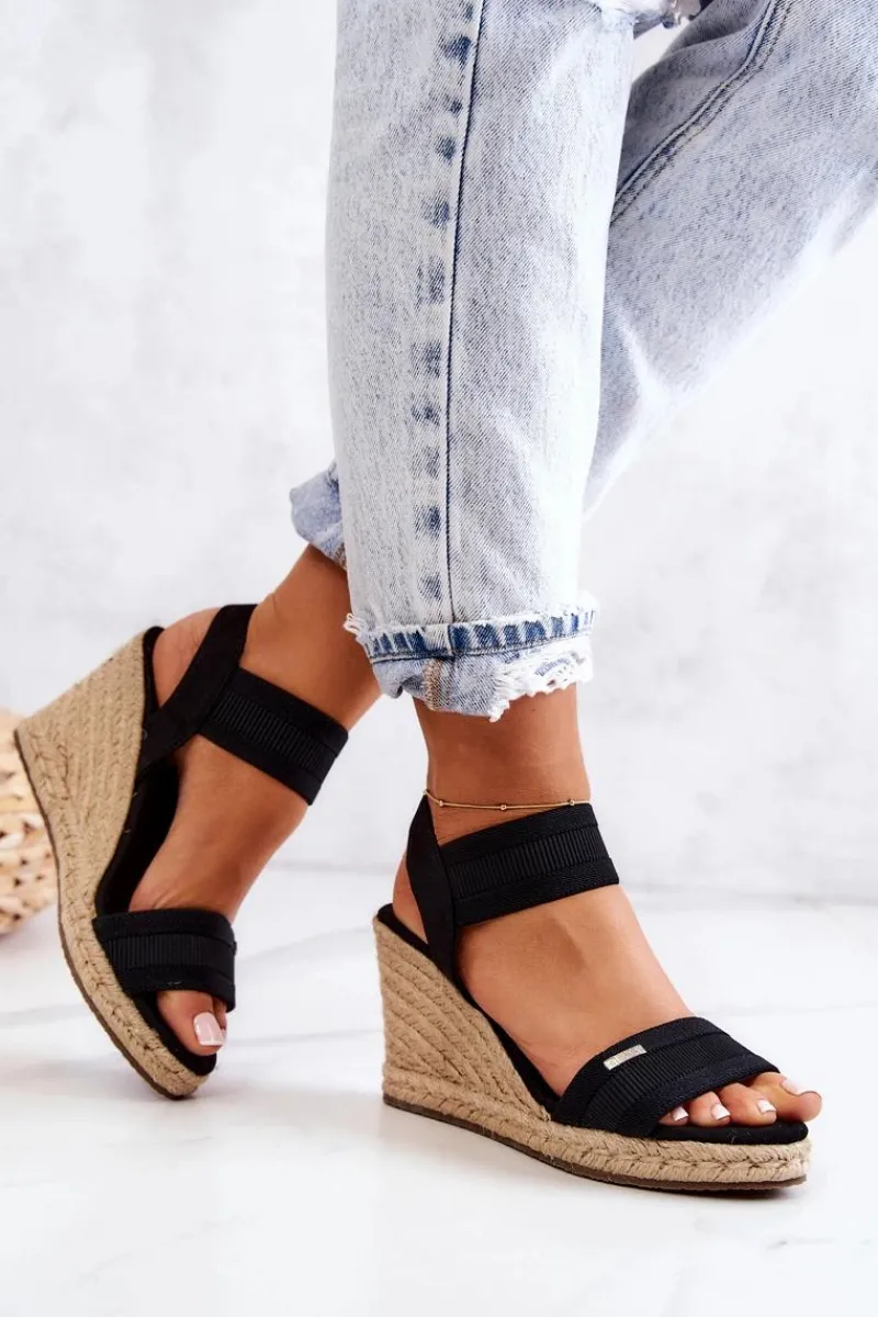 Discount Big Star Shoes Damskie Sandały Na Koturnie Big Star JJ274976 Czarne