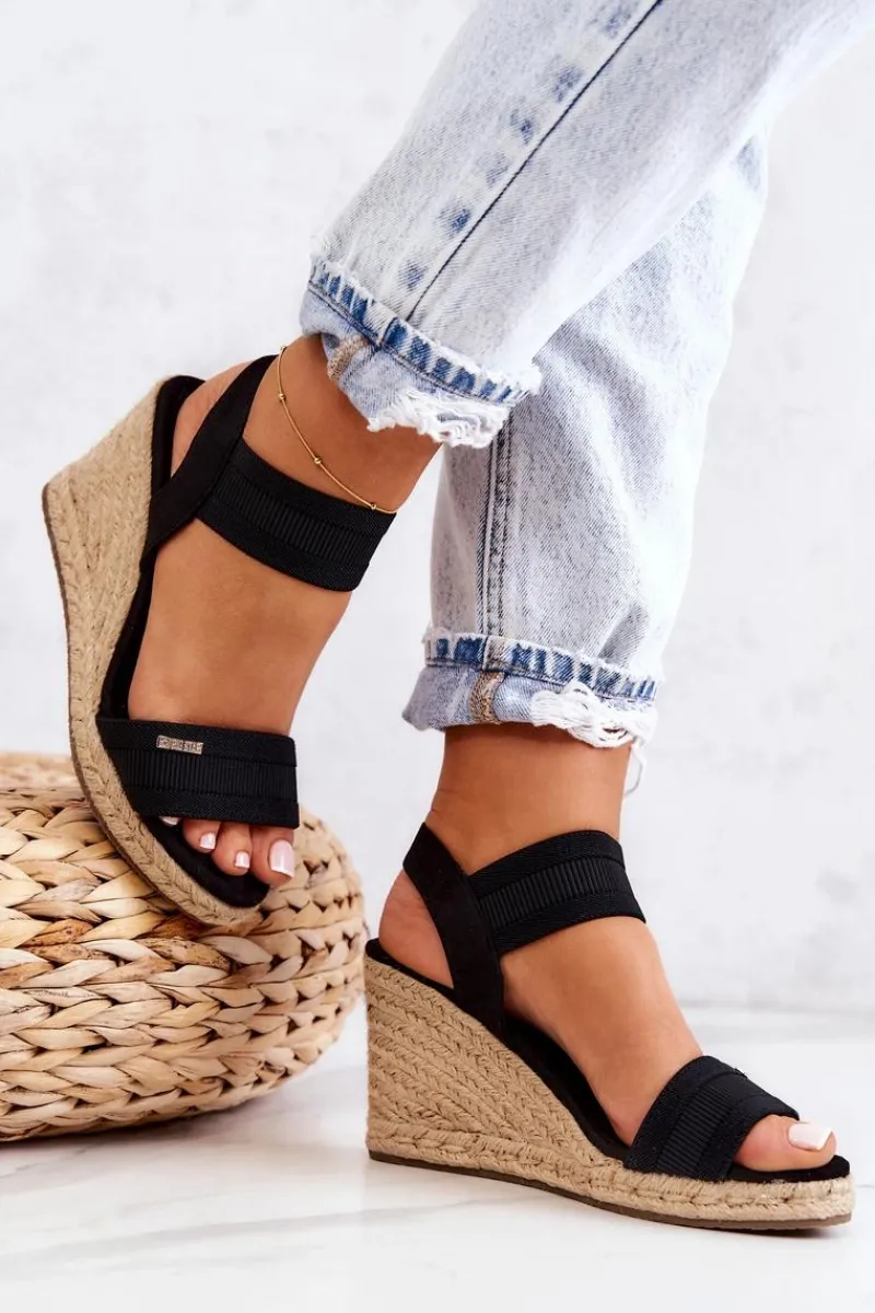 Discount Big Star Shoes Damskie Sandały Na Koturnie Big Star JJ274976 Czarne