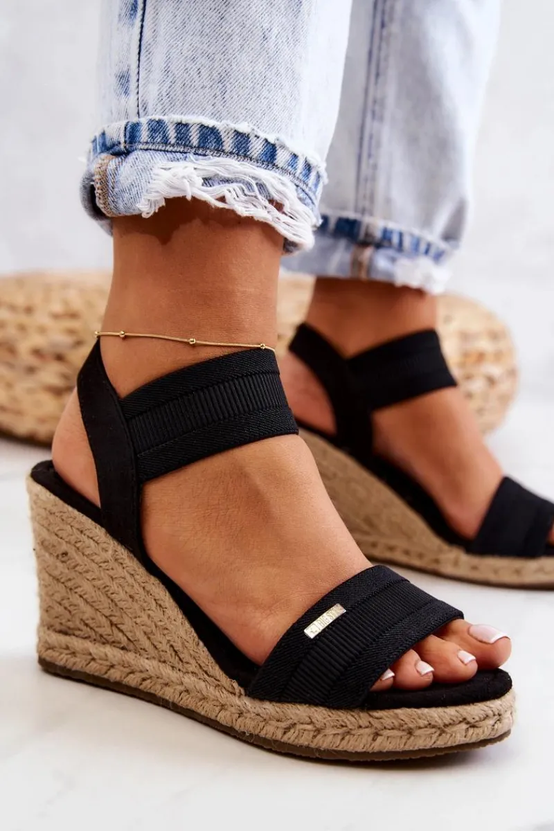 Discount Big Star Shoes Damskie Sandały Na Koturnie Big Star JJ274976 Czarne