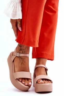 Damskie Sandały Na Masywnej Platformie Nude Casen Damskie Sandały Płaskie