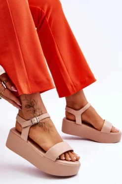 Damskie Sandały Na Masywnej Platformie Nude Casen Damskie Sandały Płaskie