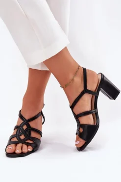 Sandały Na Słupku|Sandały Na Obcasie>Buty Sergio Leone Damskie Sandały Na Obcasie Słupku Sergio Leone SK884 Czarne Czarny