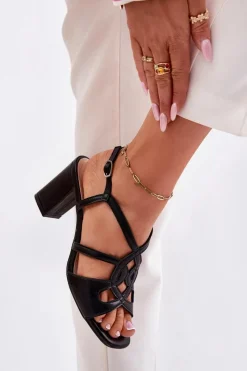 Sandały Na Słupku|Sandały Na Obcasie>Buty Sergio Leone Damskie Sandały Na Obcasie Słupku Sergio Leone SK884 Czarne Czarny